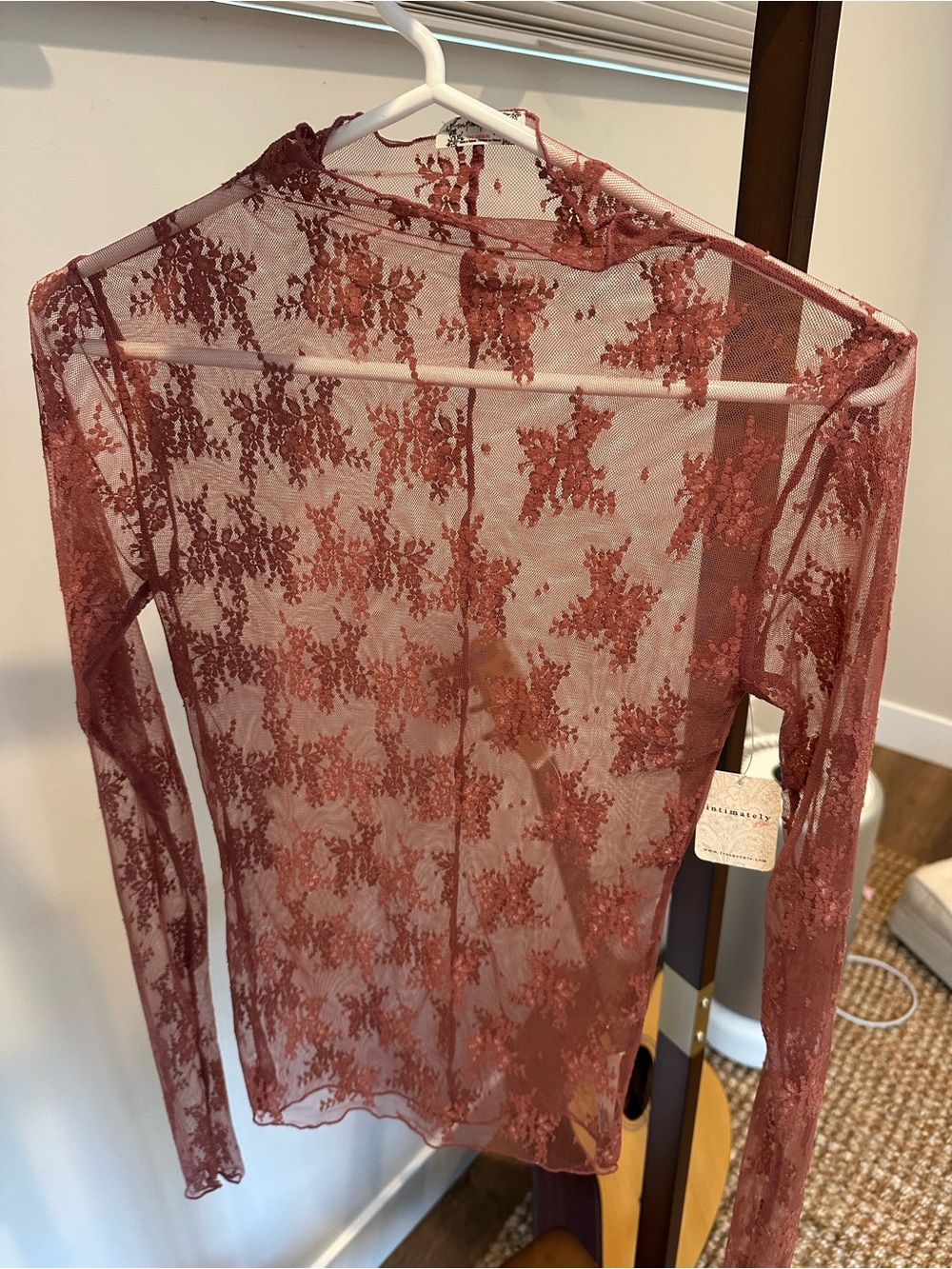 Free People Intimately Oh Bloom Lace Mesh Mock Neck Top Rose Size Small NWT - Picture 5 of 5